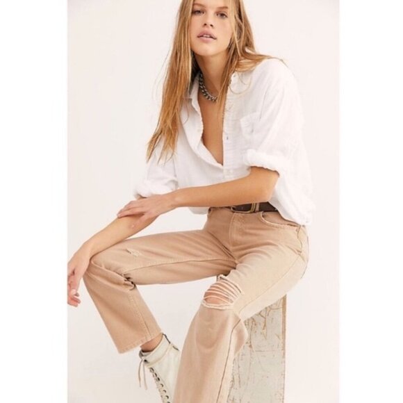 π
Ίnew Free People Dakota Straight Leg Jeans Tan size 24 - Picture 2 of 9